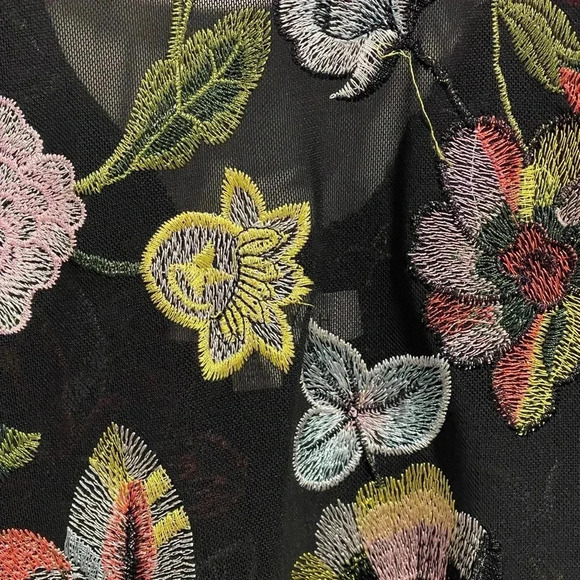 Honey Punch Semi Sheer Black/Floral Embroidered Bodysuit, Spaghetti Straps, Sz S - Picture 7 of 14